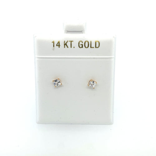 14k Gold Square Cz Earrings Studs