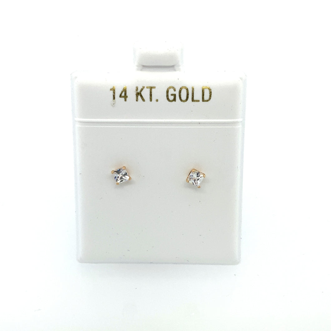 14k Gold Square Cz Earrings Studs