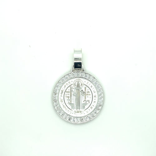 Sterling Silver Saint Benedict Coin Cz Pendant