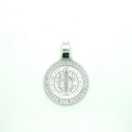Sterling Silver Saint Benedict Coin Cz Pendant
