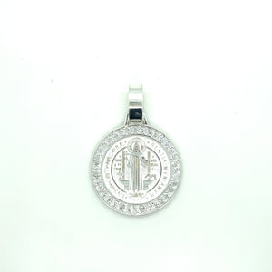Sterling Silver Saint Benedict Coin Cz Pendant