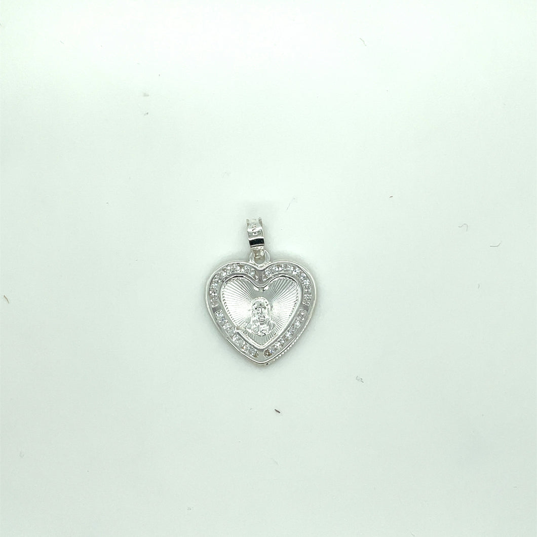 Sterling Silver Sacred Heart of Jesus Heart Cz Pendant