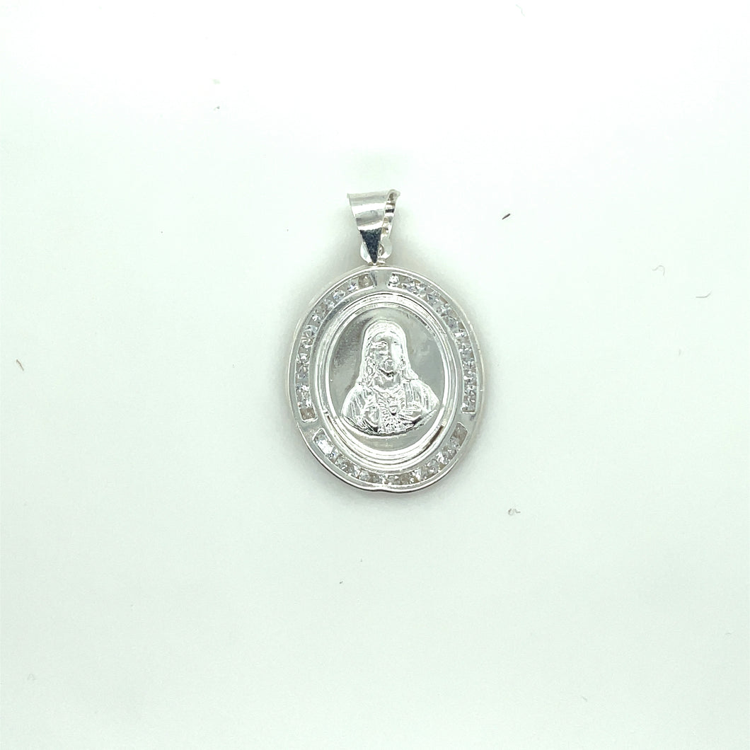 Sterling Silver Sacred Heart Cz Pendant