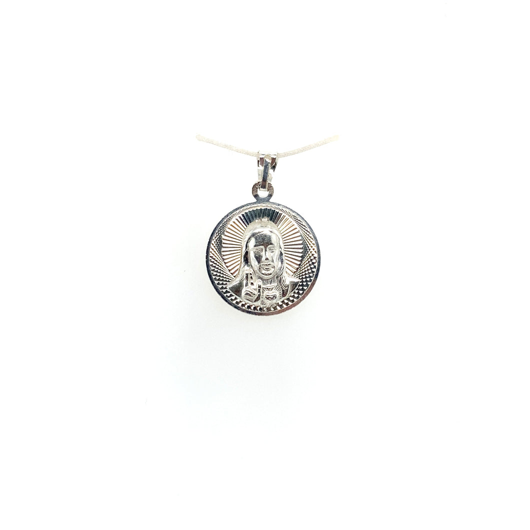 Sterling Silver Our Lady of Guadalupe and Sacred Heart Double Sided Pendant