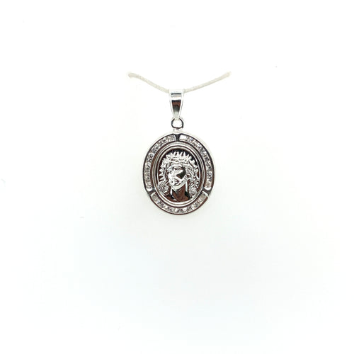 Sterling Silver Face of Jesus Cz Pendant