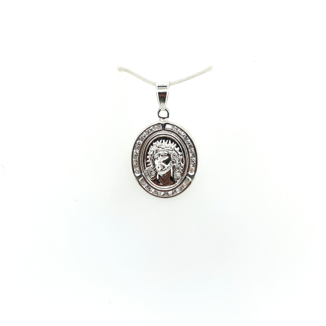 Sterling Silver Face of Jesus Cz Pendant