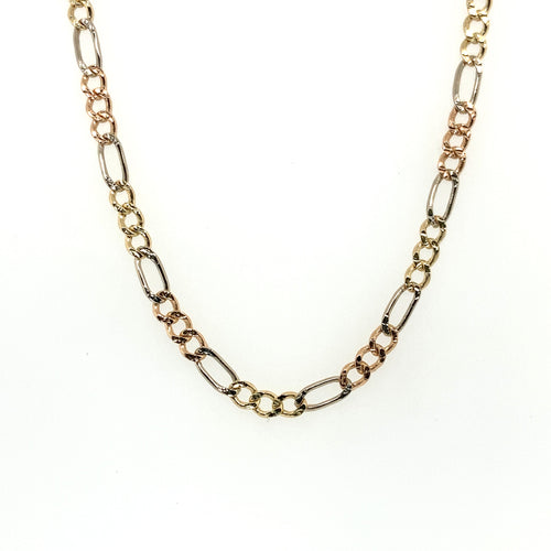 10k Tri Gold Figaro Link Diamond Cut Chain