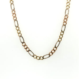 10k Tri Gold Figaro Link Diamond Cut Chain