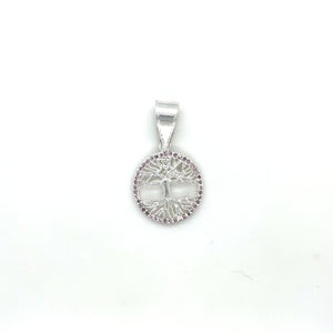 Sterling Silver Pendant Tree of Life with Pink Cz