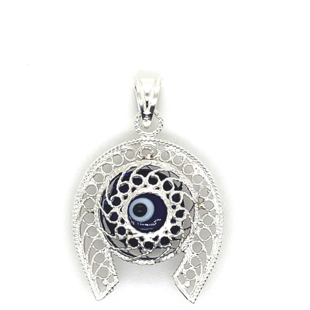 Sterling Silver Blue Evil Eye Horseshoe Pendant