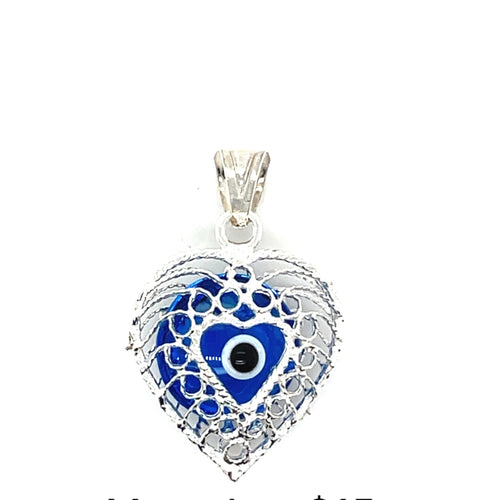 Sterling Silver Blue Evil Eye Heart Pendant