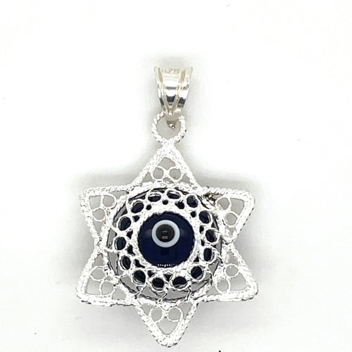 Sterling Silver Blue Evil Eye Star Pendant