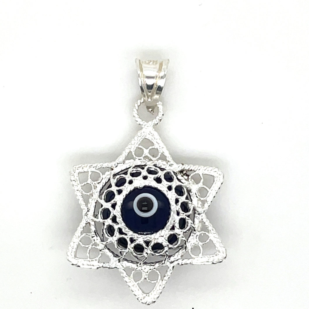 Sterling Silver Blue Evil Eye Star Pendant