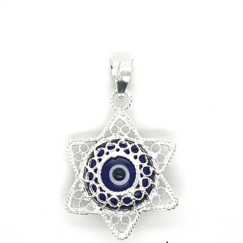 Sterling Silver Blue Evil Eye Star Pendant