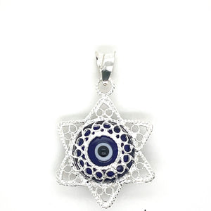 Sterling Silver Blue Evil Eye Star Pendant