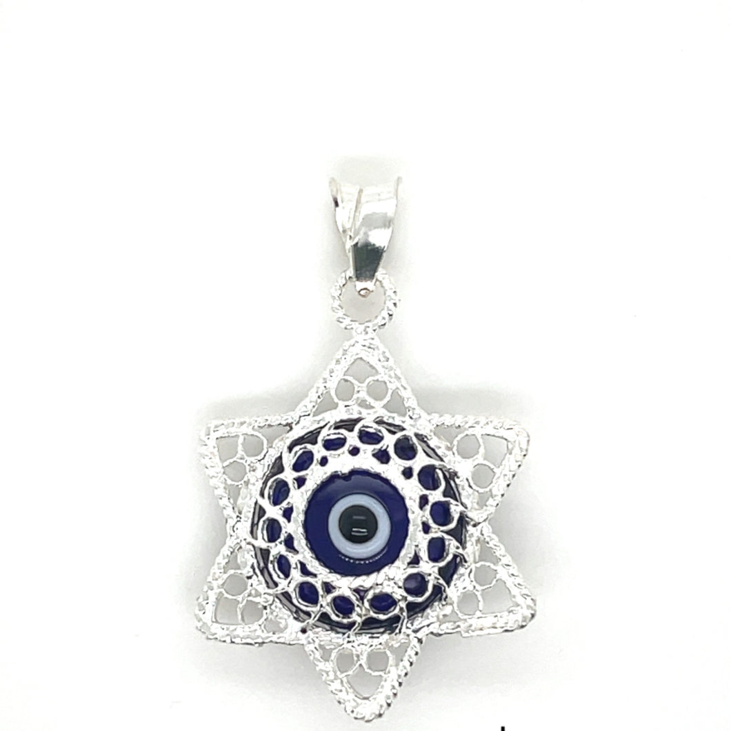 Sterling Silver Blue Evil Eye Star Pendant