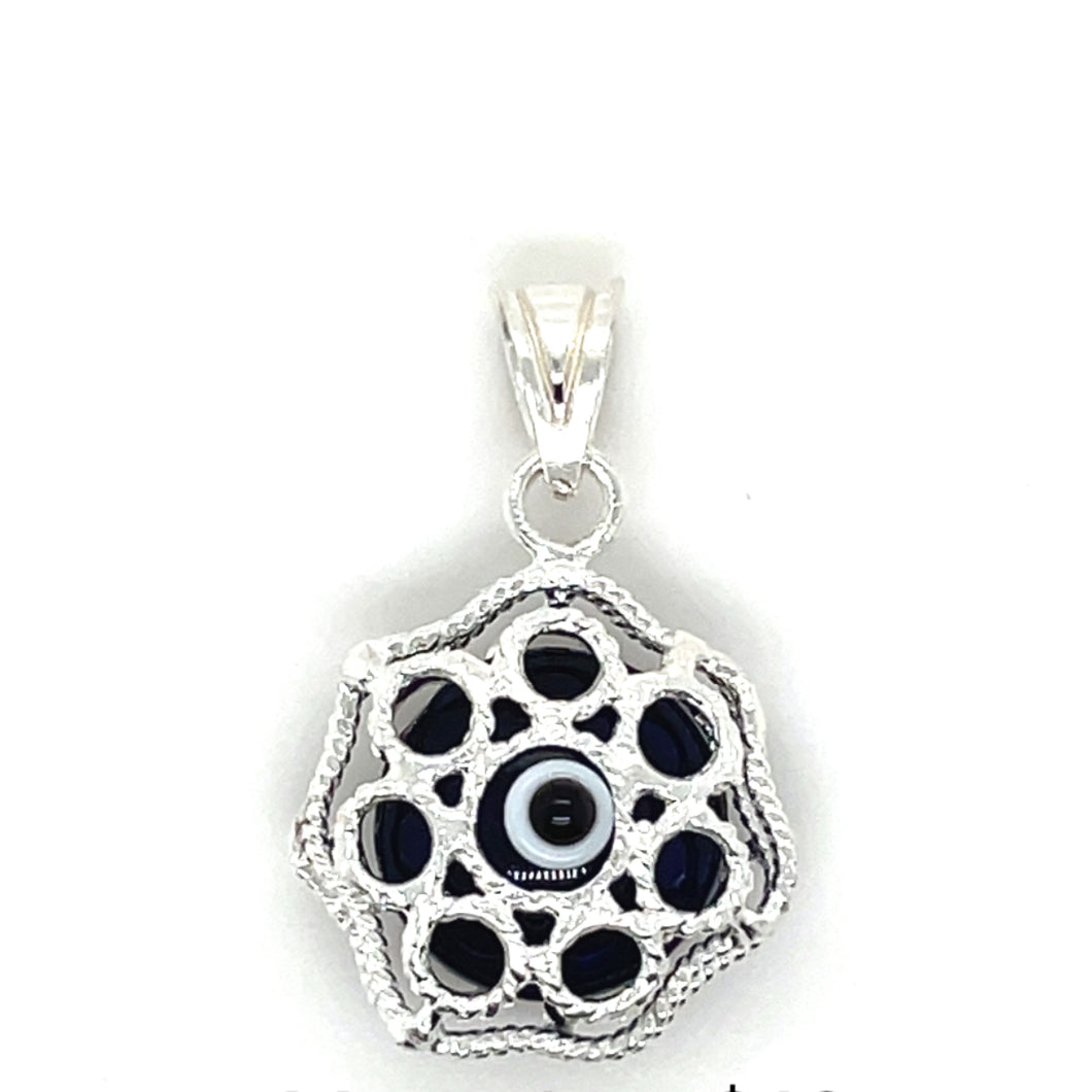 Sterling Silver Blue Evil Eye Flower Pendant