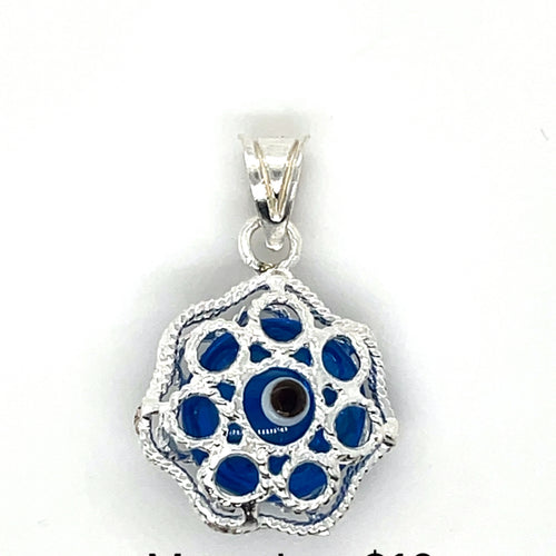 Sterling Silver Light Blue Evil Eye Flower Pendant