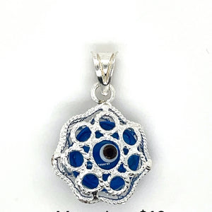 Sterling Silver Light Blue Evil Eye Flower Pendant