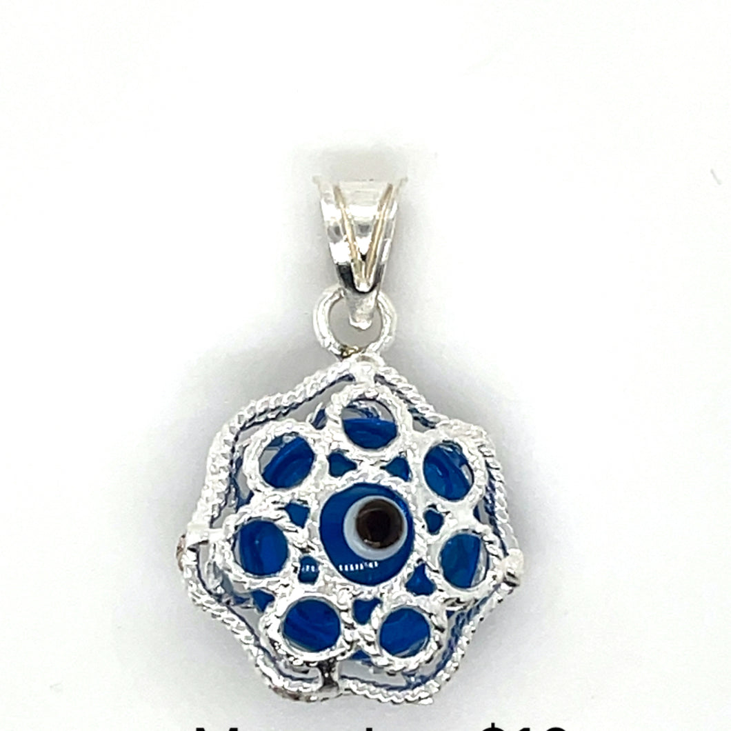 Sterling Silver Light Blue Evil Eye Flower Pendant