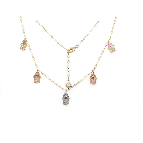 14k Tri Gold Hamsa Hand Necklace