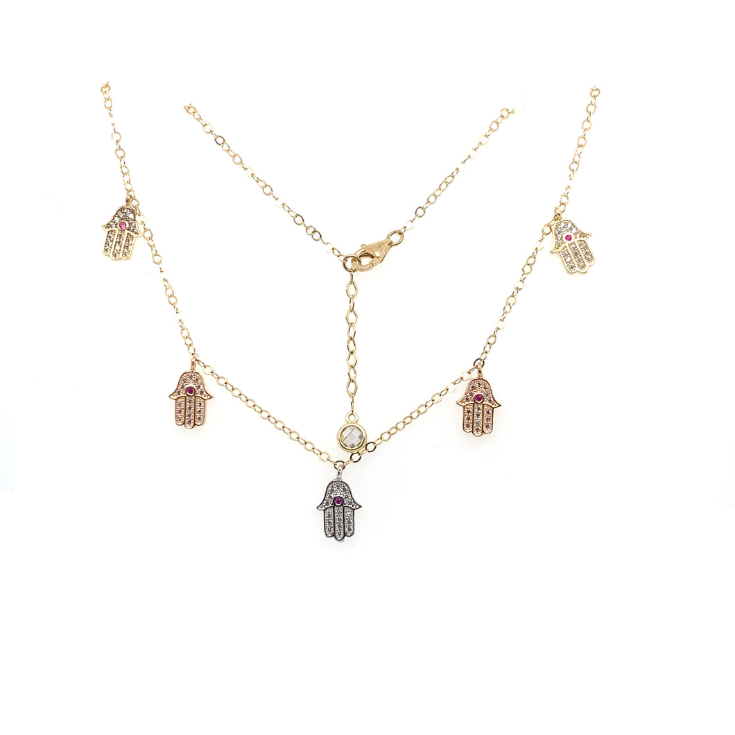 14k Tri Gold Hamsa Hand Necklace