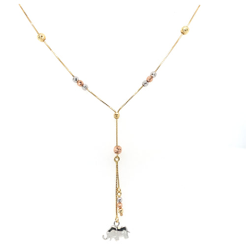 14k Tri Gold Elephant with Spheres Necklace