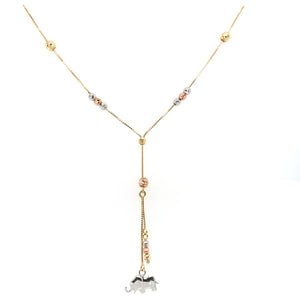 14k Tri Gold Elephant with Spheres Necklace