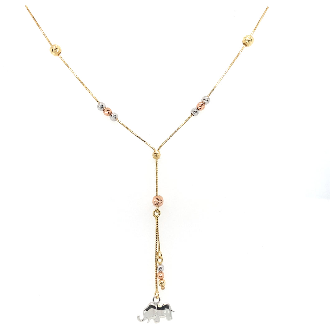 14k Tri Gold Elephant with Spheres Necklace