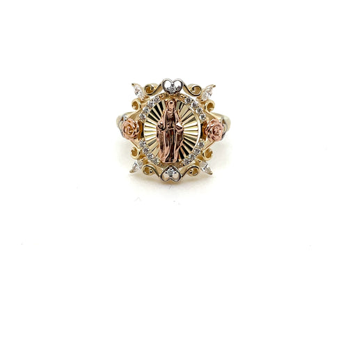 14k Gold Our Lady of Guadalupe Flower Ring