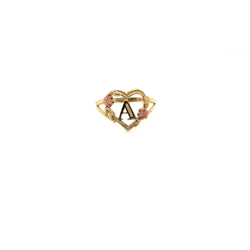 14k Gold Heart Letter A Ring