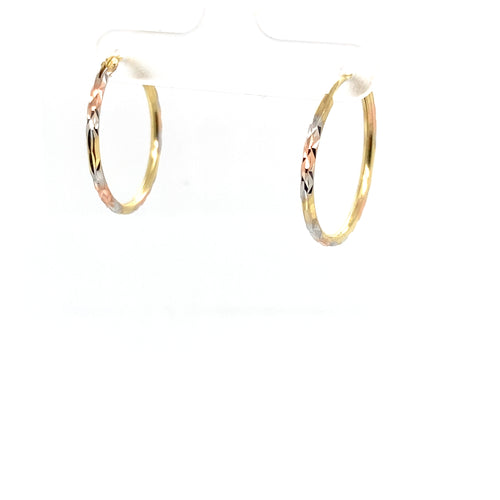 14k Tri Gold Line and Dot Earrings