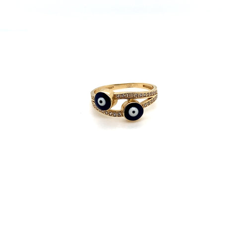 14k Gold Blue Evil Eye Ring