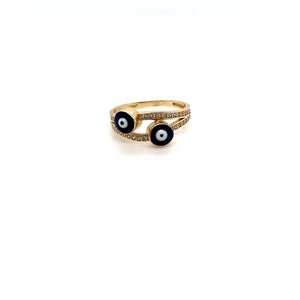 14k Gold Blue Evil Eye Ring
