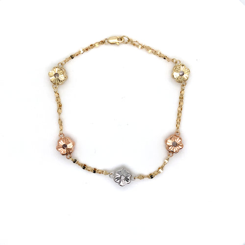 14k Tri Gold Flower Bracelet