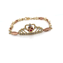 Load image into Gallery viewer, 14k Tri Gold &quot;15 years&quot; Crown Bracelet