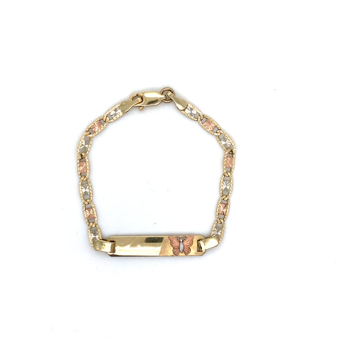 14k Tri Gold Valentino Butterfly Kid ID Bracelet