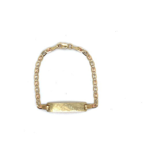 14k Tri Gold Valentino Link Kid ID Bracelet