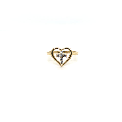 14k Gold Cross Heart Ring
