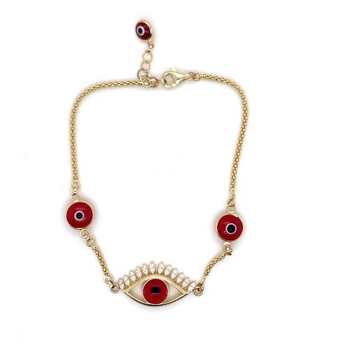 14k Gold Red Evil Eye Bracelet