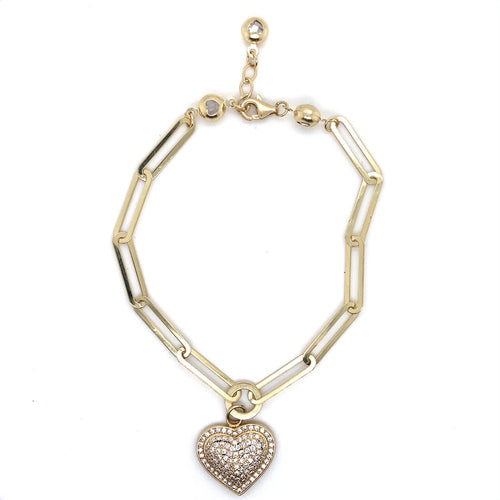 14k Gold Heart Staple Bracelet