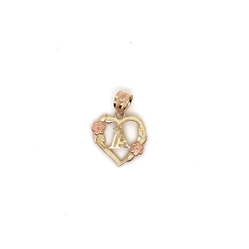 14k Gold Heart Letter with Flowers Pendant
