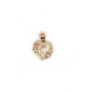 14k Gold Heart Letter with Flowers Pendant