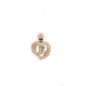 14k Gold Heart Letter with Flowers Pendant