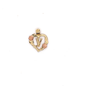 14k Gold Heart Letter with Flowers Pendant