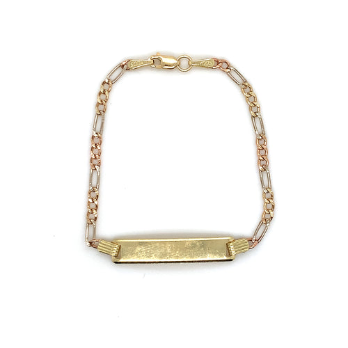 14k Tri Gold Figaro Kid ID Bracelet