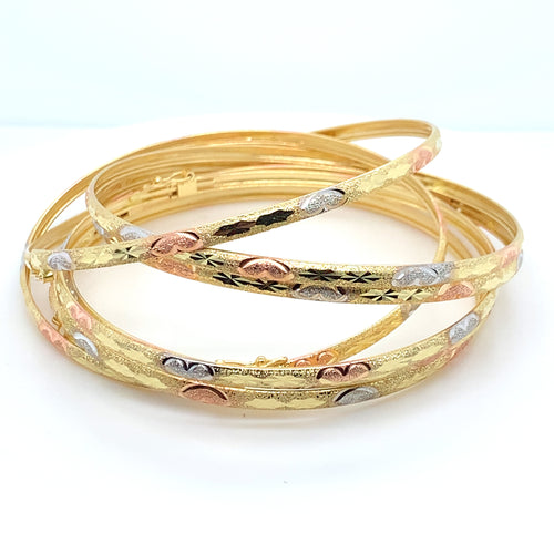 14k Tri Gold 7 Day Slip-On Heart Bangles