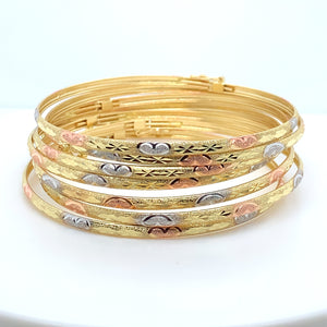 14k Tri Gold 7 Day Slip-On Heart Bangles