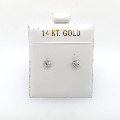 14k White Gold Square Clear Cubic Zirconia Stud Earrings