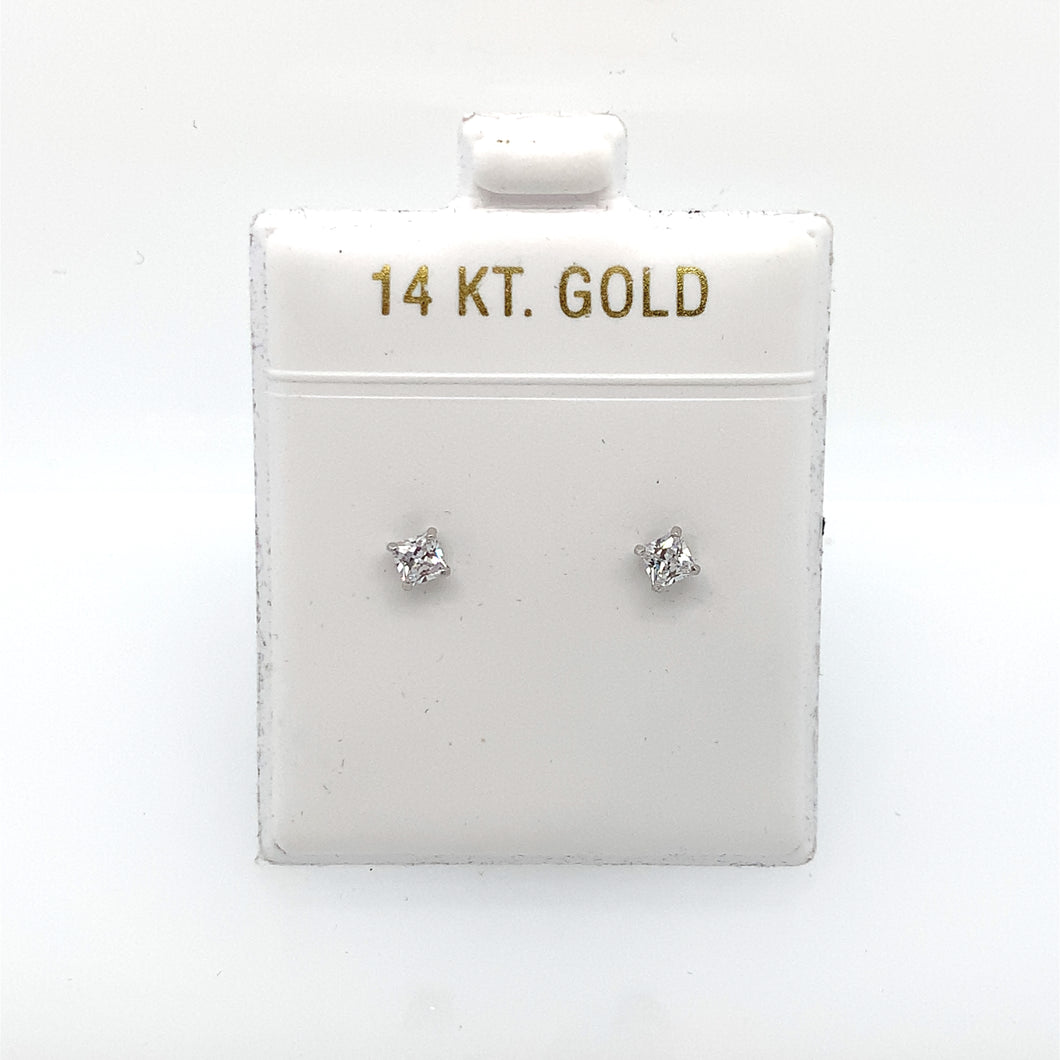 14k White Gold Square Clear Cubic Zirconia Stud Earrings